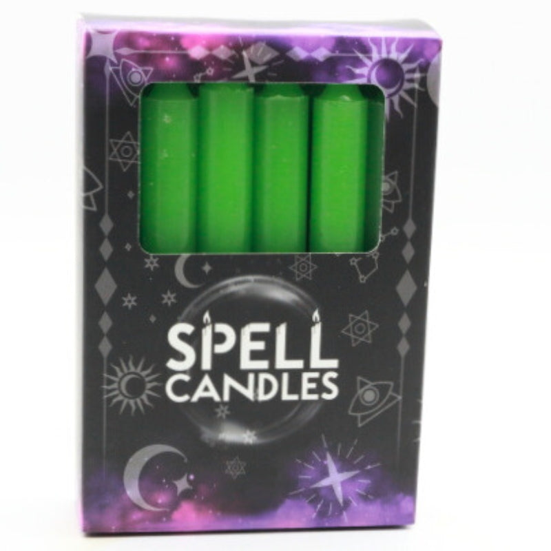 box of green spell taper chime candles