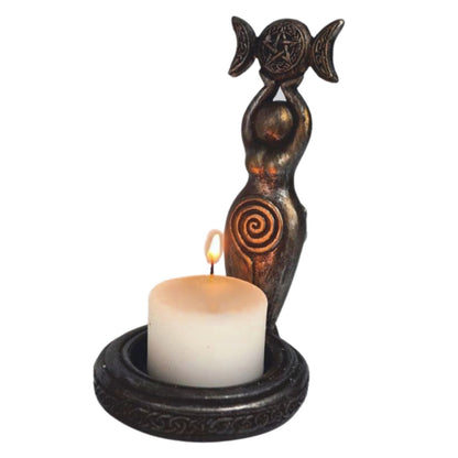 Spiral Goddess Triple Moon Tealight Candle Holder