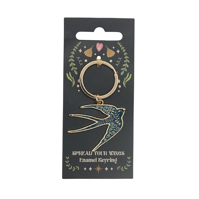 Keyring with swallow design on a decorative card
