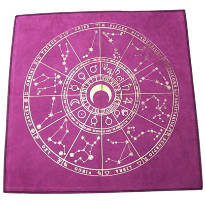 purple and gold printed tarot cloth printed with astrological signs 