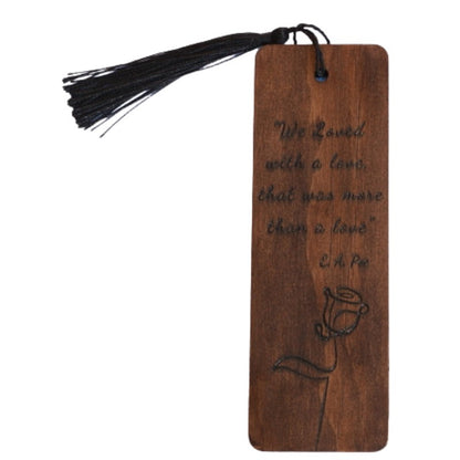 handmade bookmark with black tassel with a quote from "the raven" poem by Edgar Allan Poe