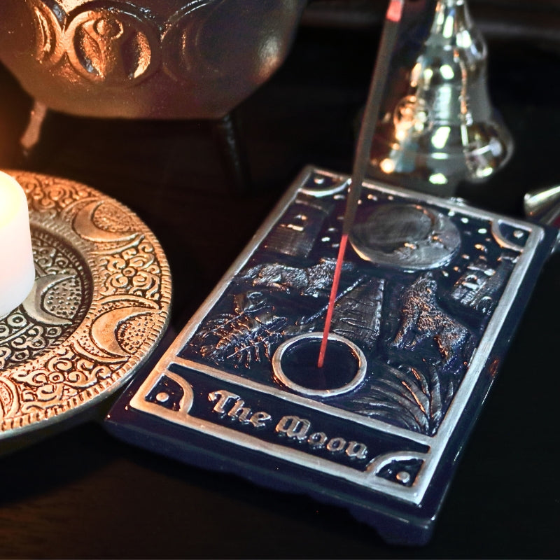 Moon Altar Tile Incense Stick & Incense Cone Holder- Altar Plate