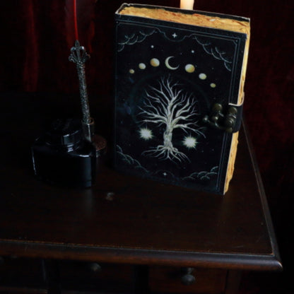 Antique Paper Leather Journal Tree & Moon Phases 17x12cm