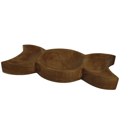 Teak Carved Triple Moon Wooden Bowl- Offering Bowl- Altar Bowl