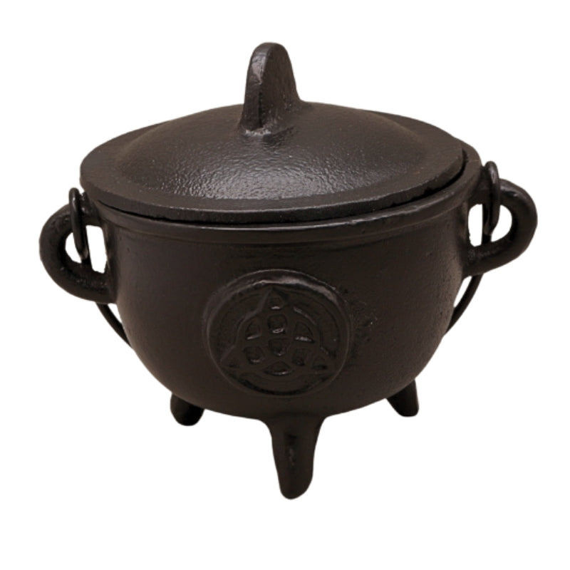 cast iron triquetra cauldron with lid