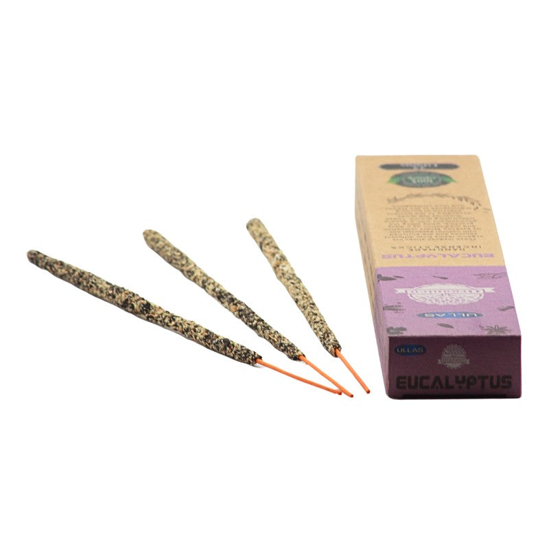 recycled cardboard box pack of incense next to 3 handmade incense sticks