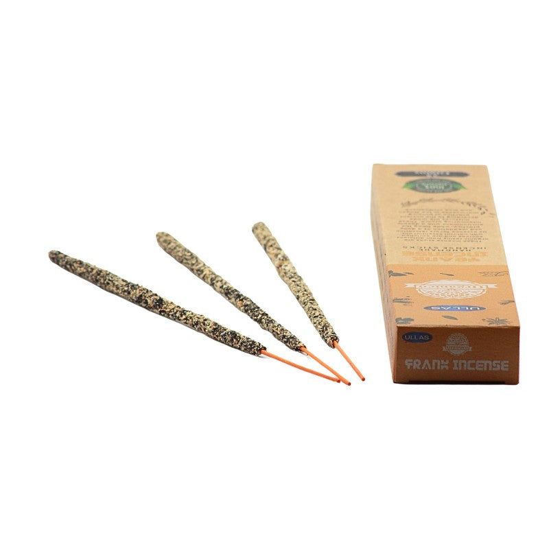 recycled cardboard box pack of incense next to 3 handmade incense sticks