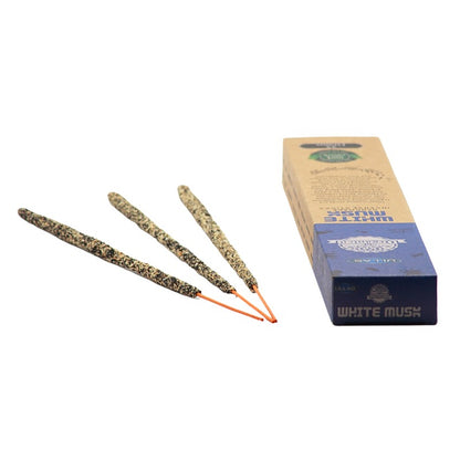 recycled cardboard box pack of incense next to 3 handmade incense sticks