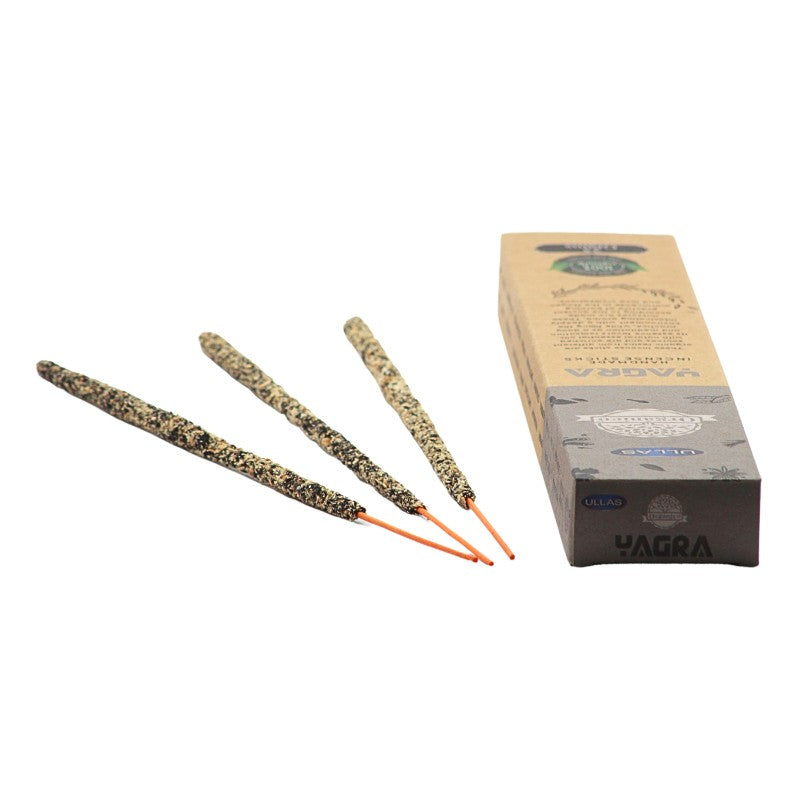 recycled cardboard box pack of incense next to 3 handmade incense sticks