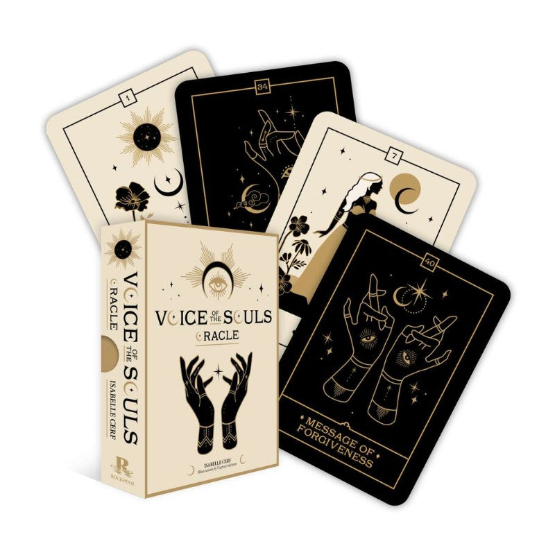 Tarot cards with black and white designs on a white background