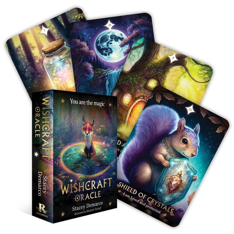 Wishcraft Oracle deck featuring magical animals and vibrant colours