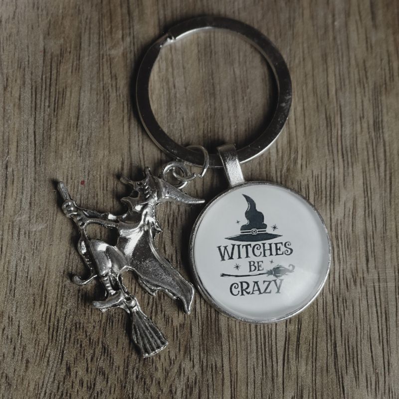 Crazy Witch Witchy Key Ring, Bag Charm Or Wallet Accessory- White