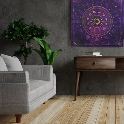 Purple Tarot Cloth/ Altar Cloth/ Wheel of the Zodiac Astrology Wall Hanging