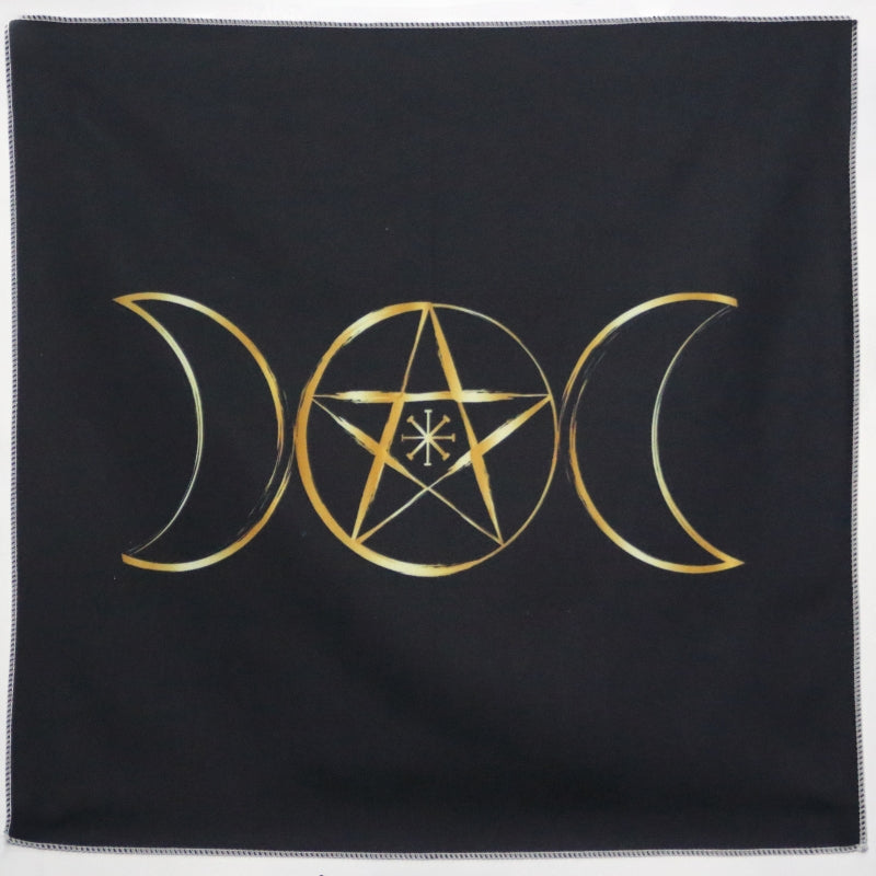 Triple Moon Pentacle Tarot Cloth/ Triple Goddess Altar Cloth/ Divination Cloth/ Wall Hanging