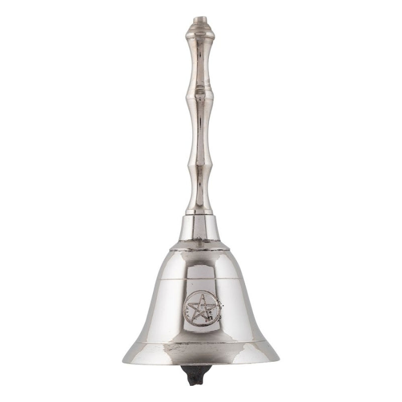 Silver altar bell with pentacle design on front