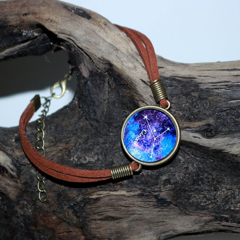 Cancer Star Sign Adjustable Leather Bracelet - Astrology Bracelet