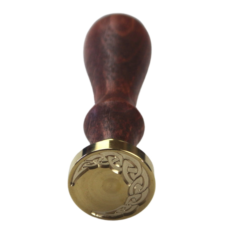 wax seal stamp- brass seal of a celtic design crescent moon on wooden handle