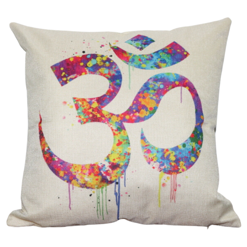 Rainbow Coloured Namaste Symbol printed on linen cushion cover
