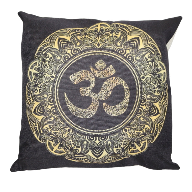 Gold Om Aum Yoga Printed Linen Cushion Cover 45cm x 45cm
