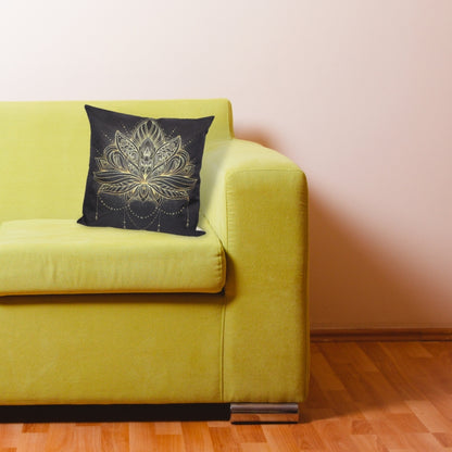 Floral Lotus Mandala Gold Printed Zen Yoga inspired Cushion Cover 45cm x 45cm