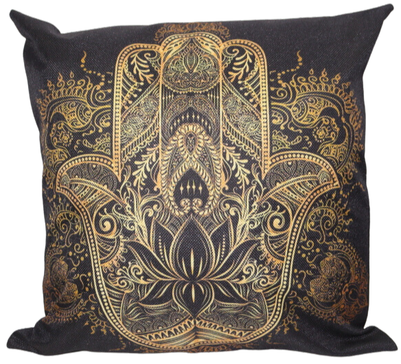 Gold Chamsa (Hamsa) Mandala Printed Linen Cushion Cover 45cm