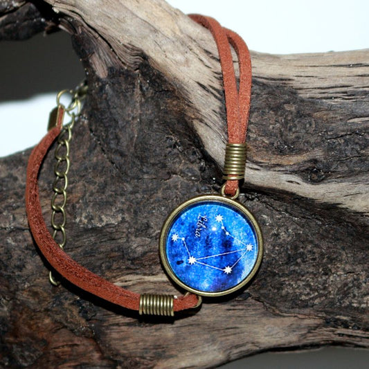 Libra Star Sign Adjustable Leather Bracelet - Astrology Bracelet