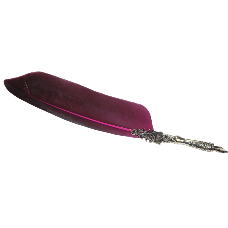 Pink feather dip pen with silver handle