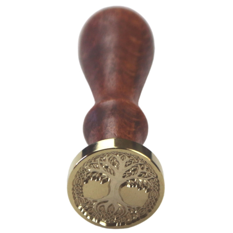 Brass wax seal stamp of the tree of life on a wooden handle