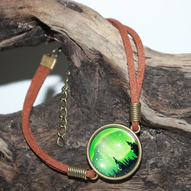 Nature Inspired Aurora Borealis Adjustable Leather Bracelet Jewellery