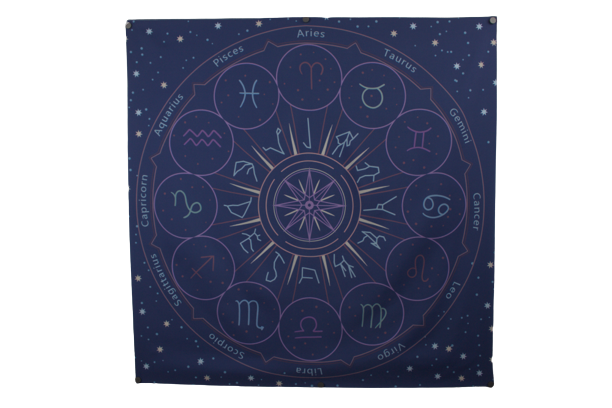 Blue and Purple Tarot Cloth/ Altar Cloth/ Wheel of the Zodiac Astrology Wall Hanging
