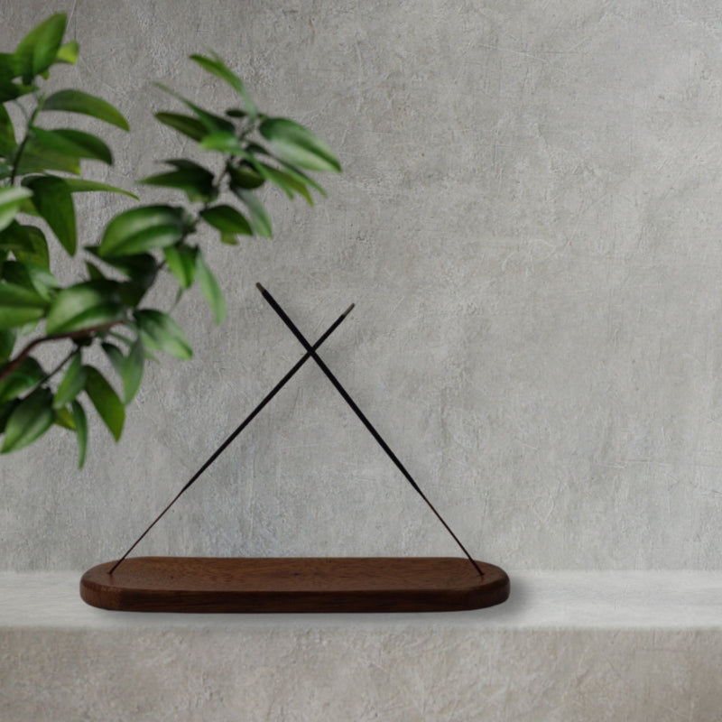 Boat Style Double Incense Stick Holder - Hand carved Merbau Ash catcher