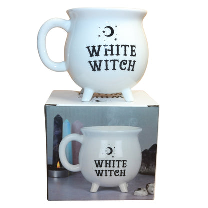 White Witch Cauldron Coffee Mug- Cauldron Tea Cup - Witchcore