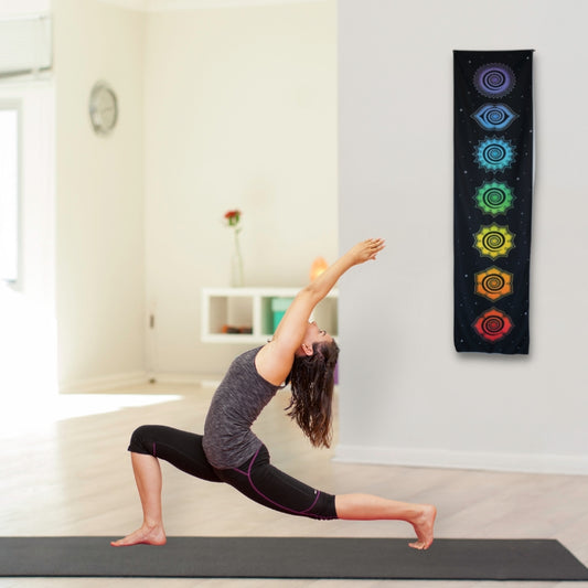 Chakra wall hanging on wall in a yoga studio sold by Cygnet Studio