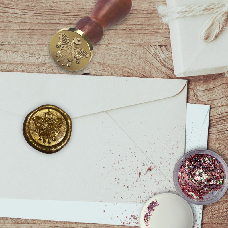 Brass Wax Seal Stamp- Lunar Moth & Moon- Witch Aesthetic- Witchcore