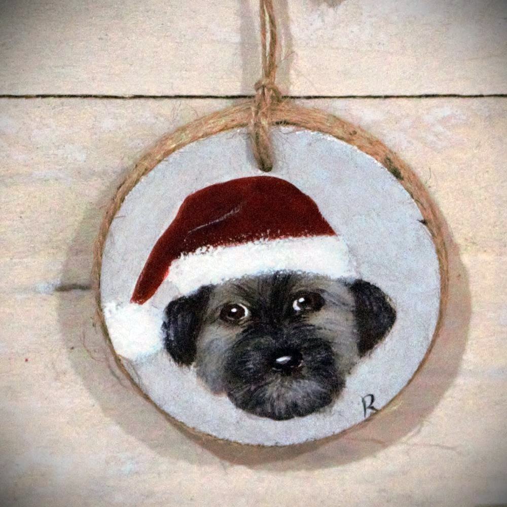 christmas dog santa hat hand painted bauble