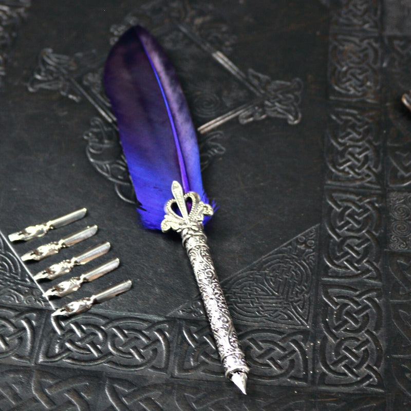 Magical Writing Tools- Elegant Blue Feather Dip Pen- Witchcore Desk Accessory