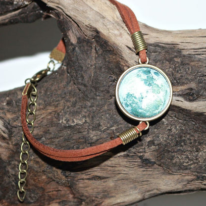 Full Moon Lunar Adjustable Leather Bracelet- Wiccan & Pagan Jewellery