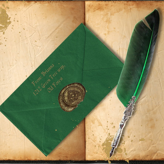 Magical Writing Tools- Elegant Green Feather Dip Pen- Witchcore Desk Accessory