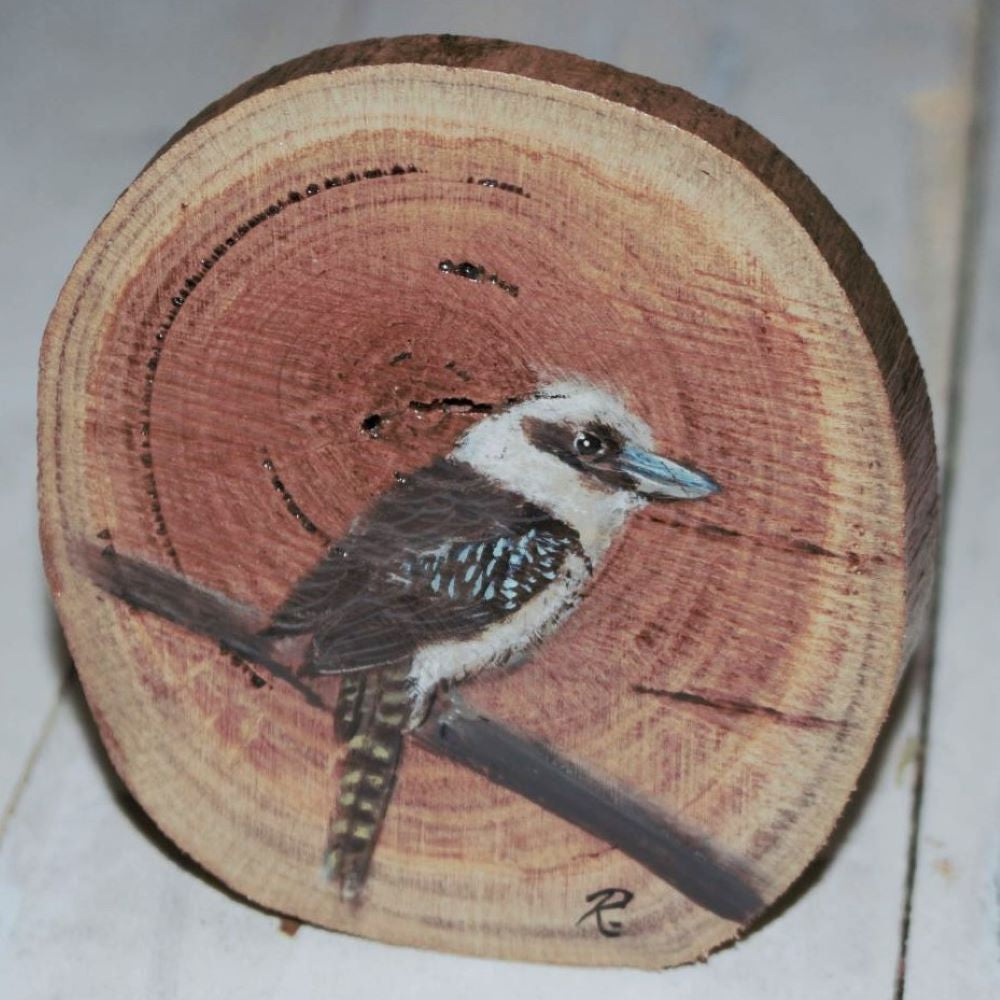 Hand Painted Wooden Ornament -Kookaburra on Old Gum Tree- Home Décor