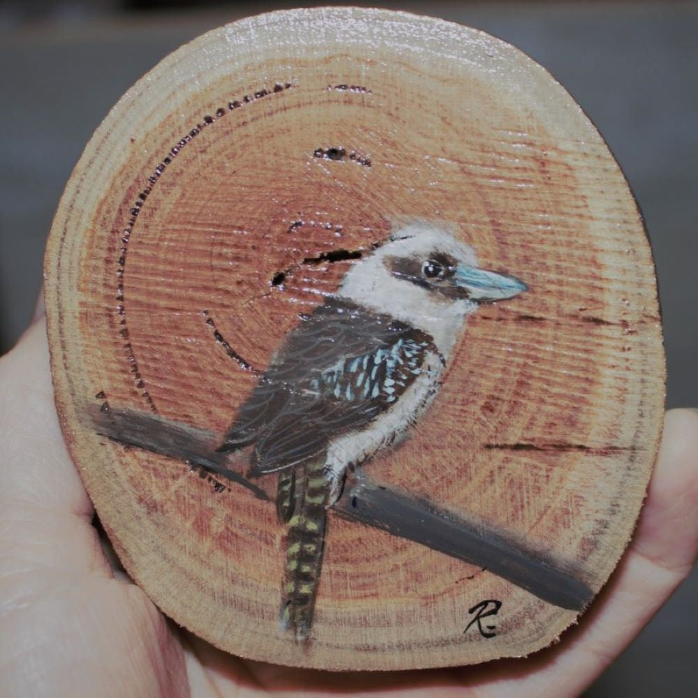 Hand Painted Wooden Ornament -Kookaburra on Old Gum Tree- Home Décor