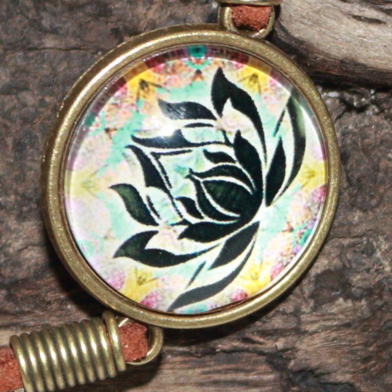 Lotus Flower Adjustable Leather Bracelet Buddhism Jewellery