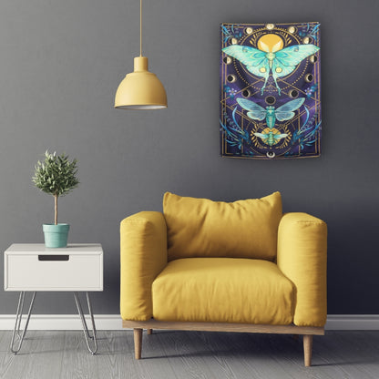 Psychedelic Lunar Moth and Moon Cycles Butterfly Wall Hanging