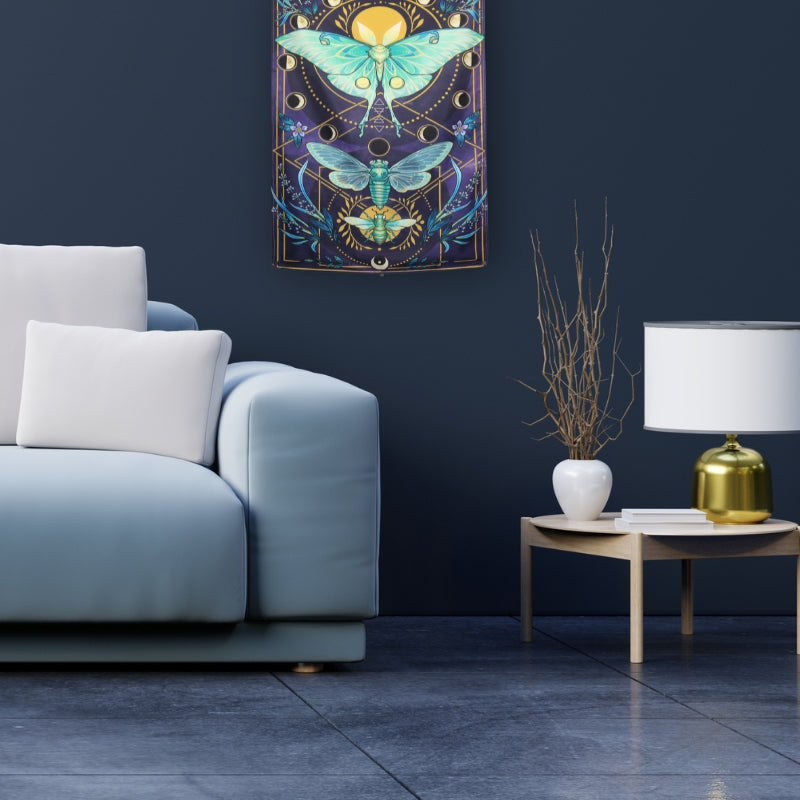 Psychedelic Lunar Moth and Moon Cycles Butterfly Wall Hanging