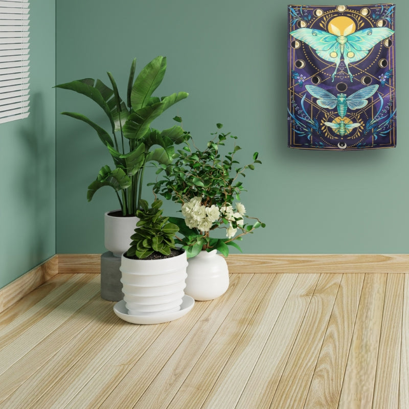 Psychedelic Lunar Moth and Moon Cycles Butterfly Wall Hanging