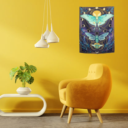 Psychedelic Lunar Moth and Moon Cycles Butterfly Wall Hanging