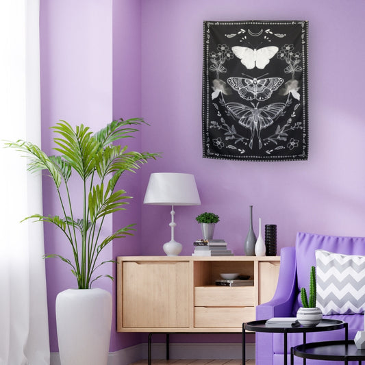 Floral Lunar Moth and Moon Cycles Butterfly Wall Hanging