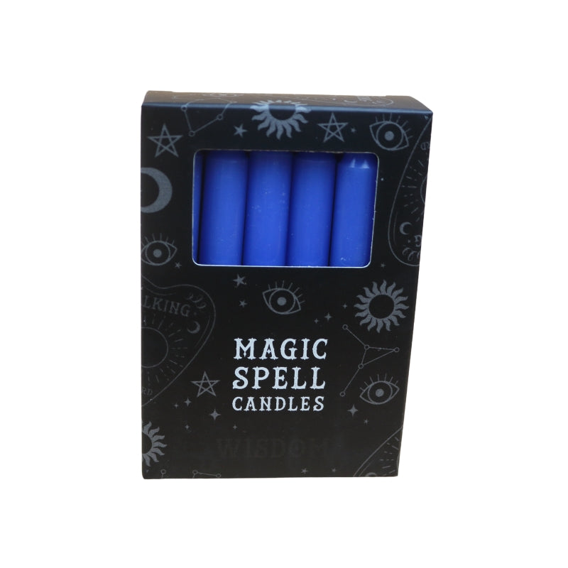 Dark blue wisdom spell candles 12 pk in black box