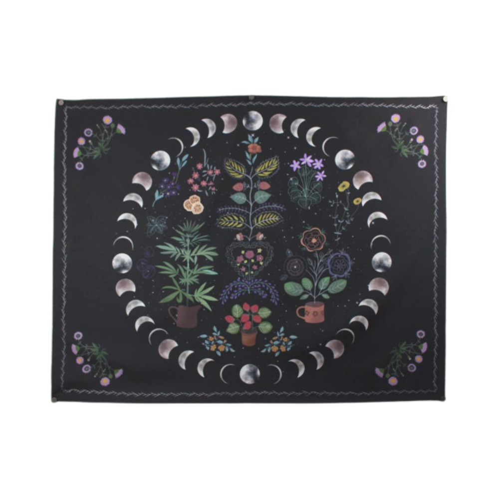 Moon Phases Botanical Tapestry / Witchy Floral Cottagecore Wall Hanging