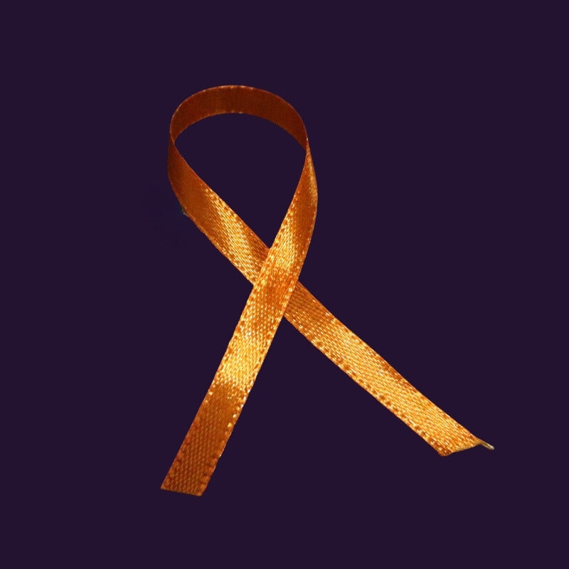 Orange ribbon on purple background 