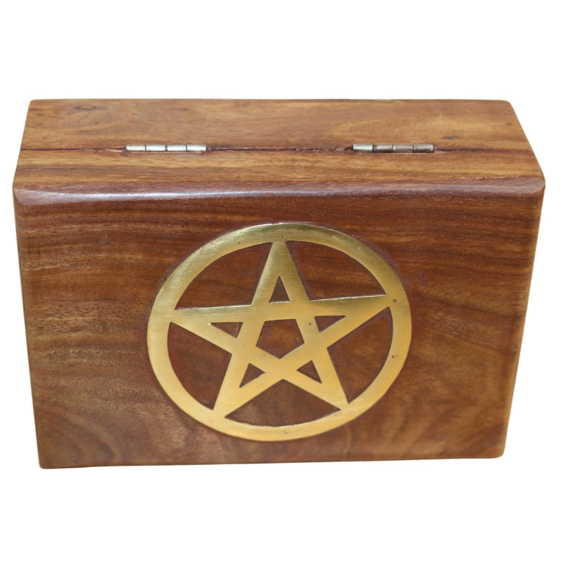 Pentagram Wood Tarot Box for Tarot Cards, Stones, Jewellery & Crystals